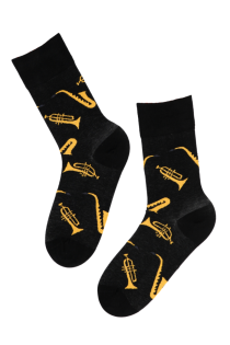 JAZZ black cotton socks with wind instruments | BestSockDrawer.com