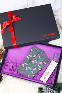 Alpaca wool purple scarf and dark grey CONEFLOWER socks gift box | BestSockDrawer.com