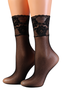 AKEMI black fishnet socks with lace | BestSockDrawer.com