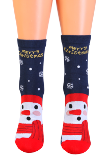 ALISSA blue cotton socks with a snowman | BestSockDrawer.com