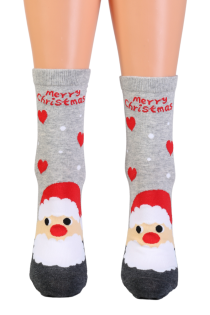ALISSA grey cotton socks with Santa | BestSockDrawer.com