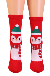 ALISSA red cotton socks with a snowman | BestSockDrawer.com