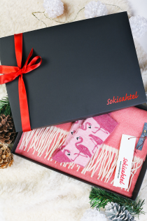 Alpaca wool gift box with a pink two-sided scarf and MIAMI socks | BestSockDrawer.com