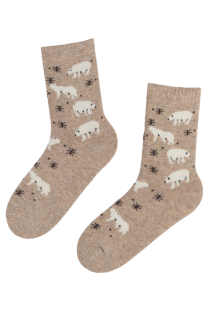 ARCTIC beige wool socks with bears | BestSockDrawer.com