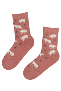 ARCTIC pink wool socks with bears | BestSockDrawer.com