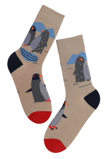 AXEL beige socks with penguins for men | BestSockDrawer.com