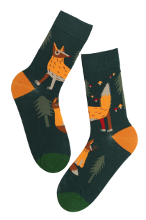AXEL green socks with foxes for men | BestSockDrawer.com