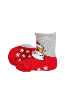 MARLEY gray socks with Santa and non-slip soles for babies | BestSockDrawer.com