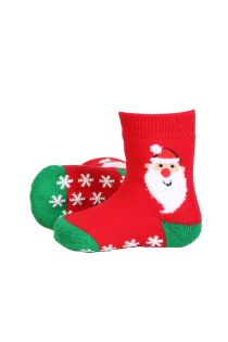 MARLEY red socks with Santa and anti-slip soles for babies | BestSockDrawer.com