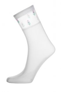 BELLE sheer white socks with pink roses | BestSockDrawer.com