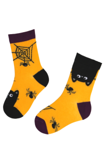 BLACK CAT cat and spider Halloween socks for kids | BestSockDrawer.com