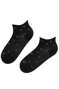 BLAIR black low-cut socks with purple flowers | BestSockDrawer.com