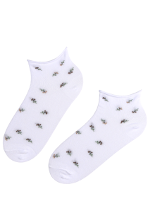 BLAIR white low-cut socks with flowers | BestSockDrawer.com