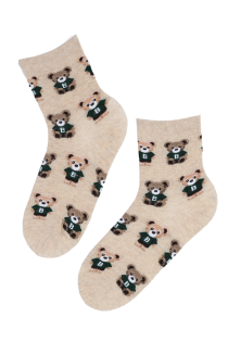 BOBBY beige socks with teddy bears for women | BestSockDrawer.com