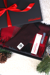 Alpaca wool checkered scarf and red DOORA socks gift box for women | BestSockDrawer.com