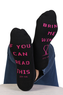 "IF YOU CAN READ THIS, BRING ME WINE" black low-cut socks | BestSockDrawer.com