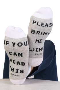 "IF YOU CAN READ THIS, PLEASE BRING ME WINE" gray low-cut socks | BestSockDrawer.com