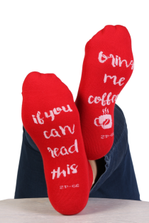 "IF YOU CAN READ THIS, BRING ME COFFEE" red low-cut socks | BestSockDrawer.com