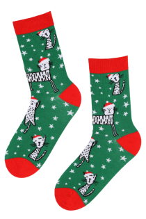 CAT CITY green cotton socks with cats | BestSockDrawer.com