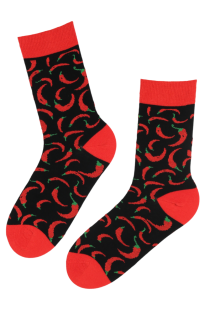 CHILLI black cotton socks with chilies | BestSockDrawer.com