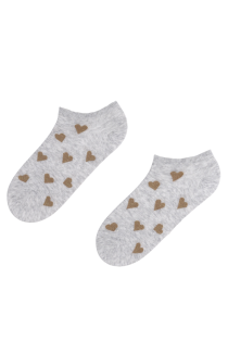 PIIA light grey low-cut cotton socks with hearts | BestSockDrawer.com