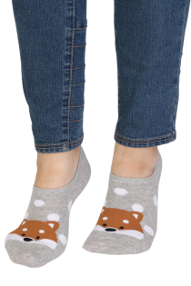 DOTTIE light gray low-cut socks with a fox | BestSockDrawer.com