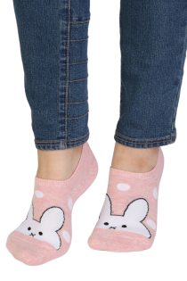 DOTTIE light pink low-cut socks with a rabbit | BestSockDrawer.com