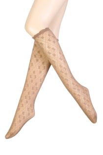 EMMA sheer beige knee-highs with a pattern | BestSockDrawer.com