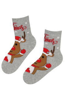 ESTHER grey cotton socks with reindeer | BestSockDrawer.com