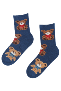 FLUFFY blue warm socks with bears | BestSockDrawer.com