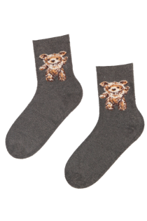 FLUFFY warm brown socks with bears | BestSockDrawer.com