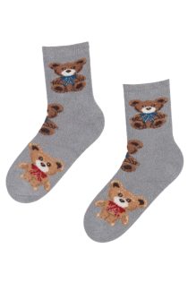 FLUFFY gray warm socks with bears | BestSockDrawer.com