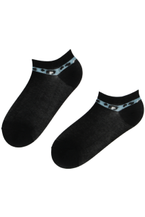 FREYA black low-cut socks with a blue edge | BestSockDrawer.com