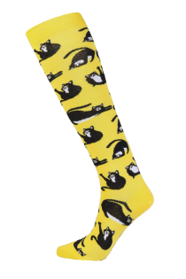 FURRY yellow knee-highs with cats | BestSockDrawer.com