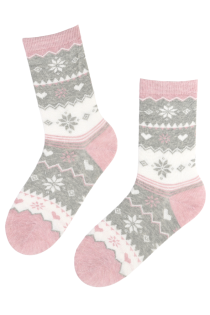 LAPLAND gray-pink colorful cotton socks with winter motifs | BestSockDrawer.com