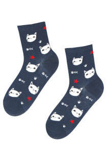 CAT GIRL dark blue cotton socks with cats | BestSockDrawer.com