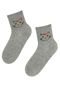 CAT GIRL light grey cotton socks with cats | BestSockDrawer.com