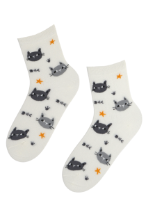 CAT GIRL white cotton socks with cats | BestSockDrawer.com