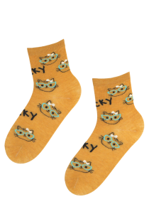 CAT GIRL yellow cotton socks with cats | BestSockDrawer.com