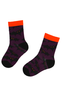 LUCIFER purple Halloween socks with bats for kids | BestSockDrawer.com