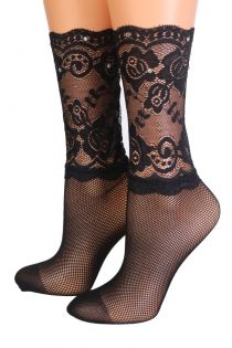 MAIKEN black fishnet socks with a lace edge | BestSockDrawer.com