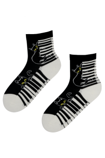 MELODY black cotton socks with cats | BestSockDrawer.com