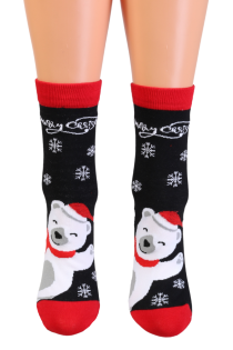 MERLY black cotton Xmas socks with a polar bear | BestSockDrawer.com