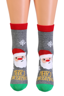 MERLY gray cotton Christmas socks with Santa Claus | BestSockDrawer.com