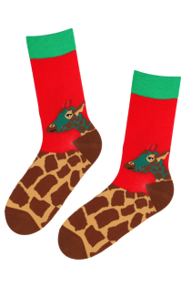MIKAEL red cotton socks with giraffes | BestSockDrawer.com