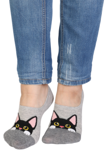 MILO grey footies with a cat | BestSockDrawer.com