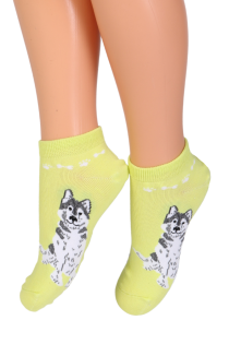 MUKI light green socks with dogs for kids | BestSockDrawer.com