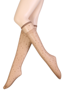NANCY beige knee-highs with dots and stripes | BestSockDrawer.com