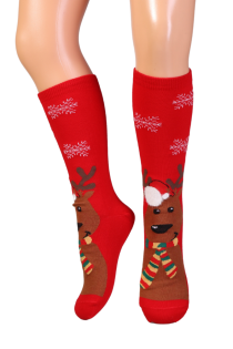 NICHOLAS red reindeer socks for kids | BestSockDrawer.com