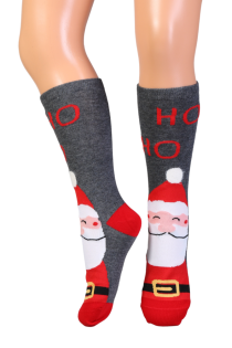 NICHOLAS gray socks with Santa Claus for kids | BestSockDrawer.com